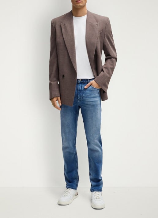 BOSS Slim fit jeans met medium wassing - voorkant 6 indigo