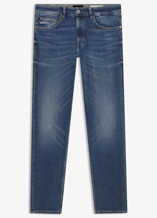 BOSS Slim fit jeans met steekzakken - voorkant donkerblauw