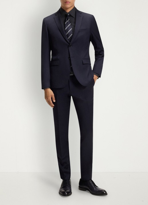 BOSS Slim-fit overhemd in gemakkelijk te strijken katoenen popeline met stretch - voorkant 5 dark blue-404 / blauw