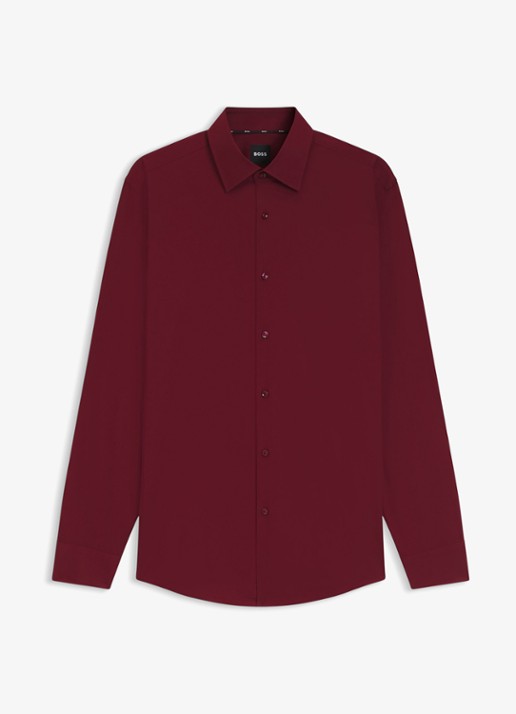 BOSS Slim-fit overhemd in gemakkelijk te strijken katoenen popeline met stretch - voorkant 5 dark red-602 / rood