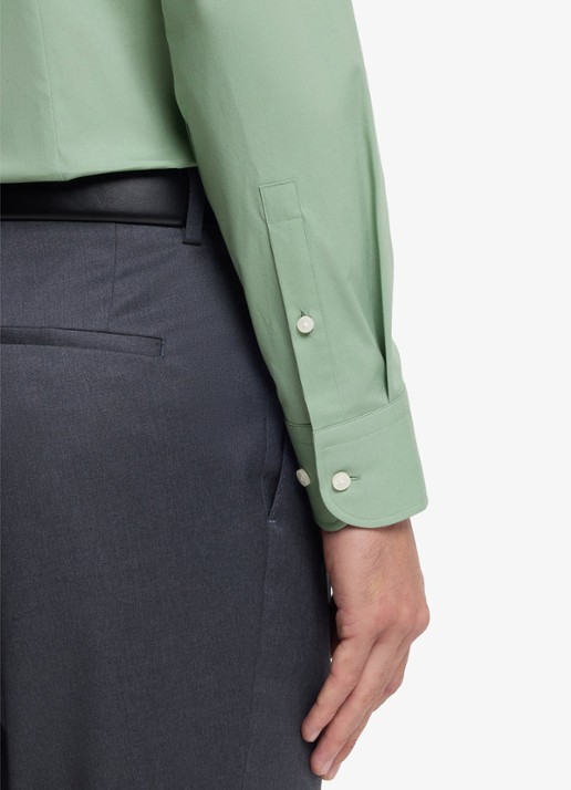 BOSS Slim-fit overhemd in gemakkelijk te strijken katoenen popeline met stretch - detail 6 open green-373 / groen