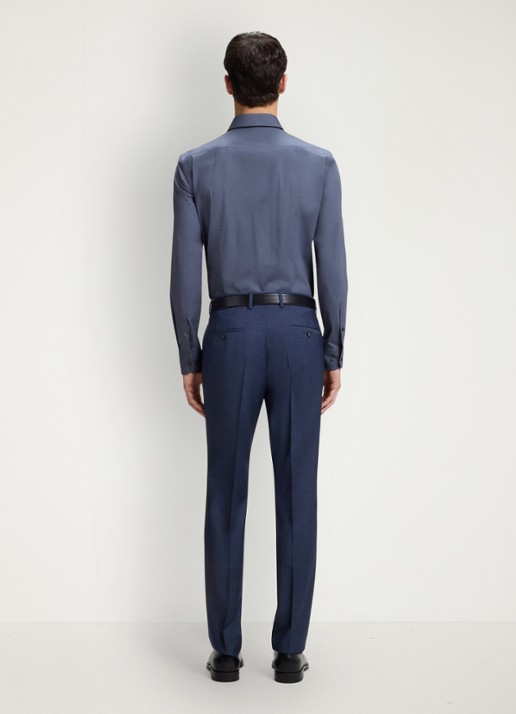BOSS Slim-fit overhemd in gemakkelijk te strijken katoenen popeline met stretch - achterkant open blue-466 / blauw