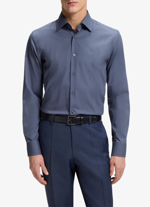 BOSS Slim-fit overhemd in gemakkelijk te strijken katoenen popeline met stretch