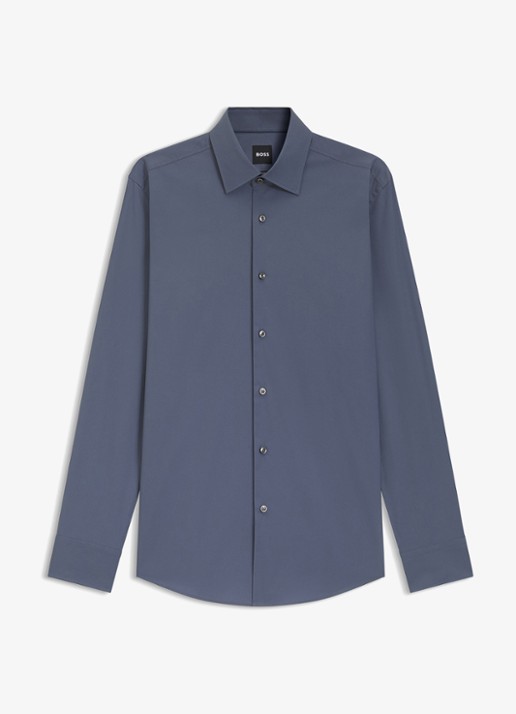 BOSS Slim-fit overhemd in gemakkelijk te strijken katoenen popeline met stretch - voorkant 2 open blue-466 / blauw