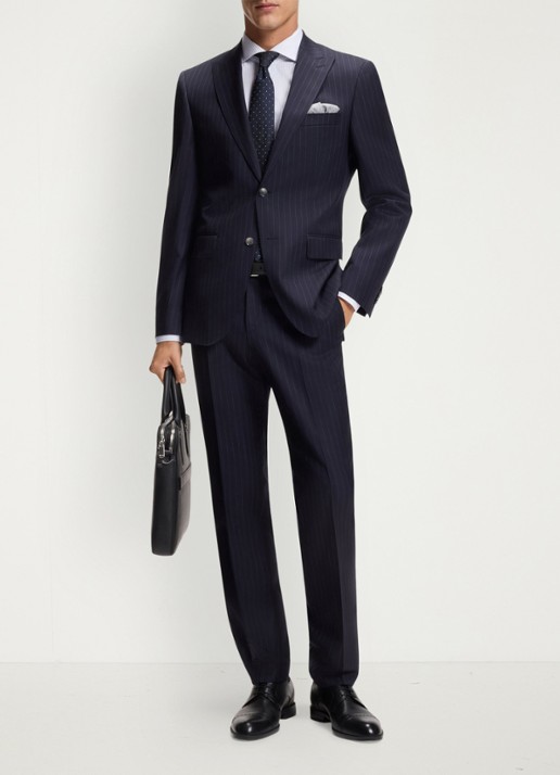 BOSS Slim fit overhemd met streepprint  - voorkant 2 lichtblauw
