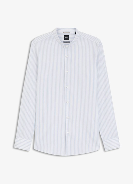 BOSS Slim fit overhemd met streepprint - voorkant lichtblauw