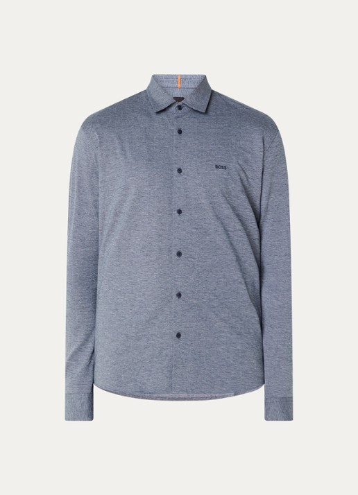 BOSS Slim-fit overhemd van gemêleerde katoenen jersey - voorkant 2 blauw