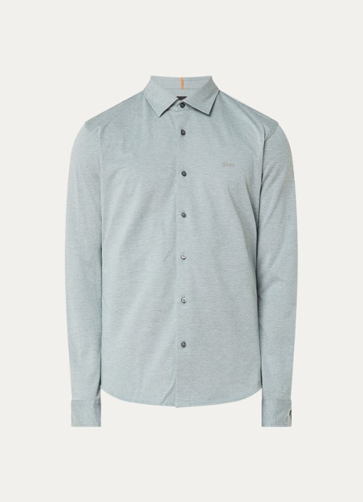 BOSS Slim-fit overhemd van gemêleerde katoenen jersey - voorkant mint