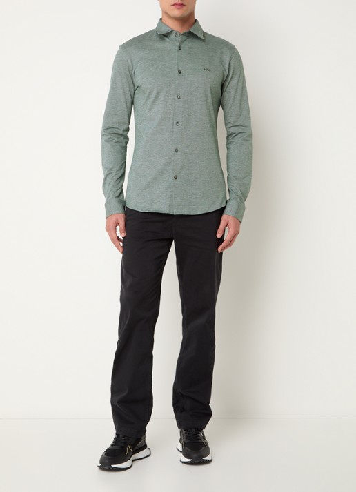 BOSS Slim-fit overhemd van gemêleerde katoenen jersey - voorkant 2 grijs