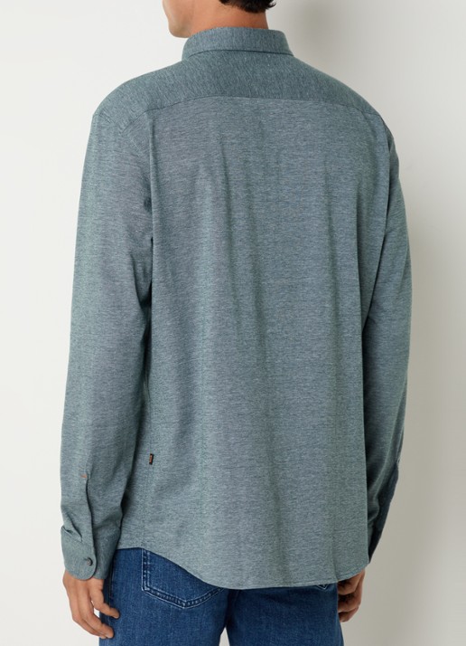 BOSS Slim-fit overhemd van gemêleerde katoenen jersey - achterkant 5 grijs