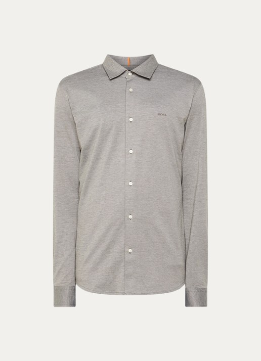 BOSS Slim-fit overhemd van gemêleerde katoenen jersey - voorkant 2 olijfgroen