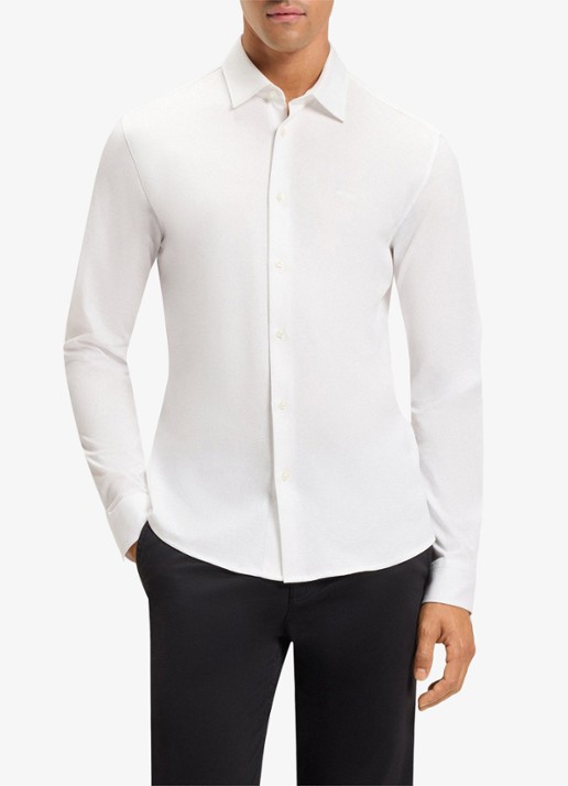 BOSS Slim-fit overhemd van gemêleerde katoenen jersey