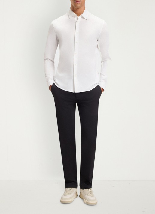 BOSS Slim-fit overhemd van gemêleerde katoenen jersey - voorkant 3 wit