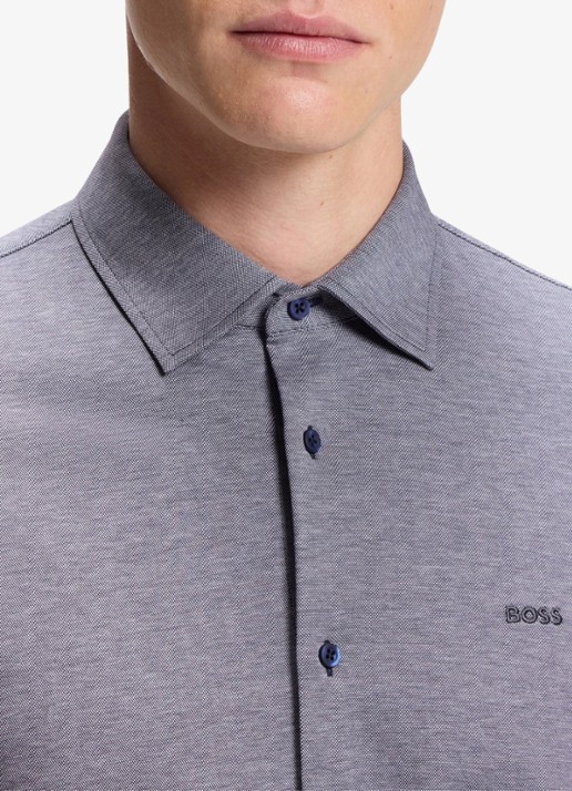 BOSS Slim-fit overhemd van gemêleerde katoenen jersey - detail 5 donkerblauw 406