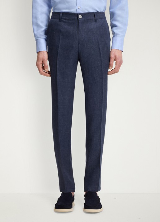 BOSS Slim fit pantalon in linnenblend met persplooi en steekzakken