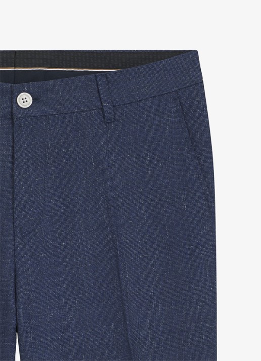BOSS Slim fit pantalon in linnenblend met persplooi en steekzakken - detail 3 open blue-466 / blauw