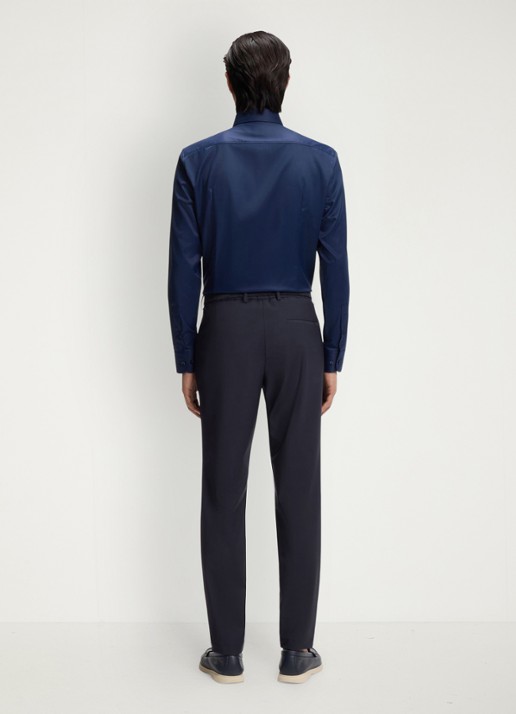 BOSS Slim fit pantalon in wolblend - achterkant 3 donkerblauw