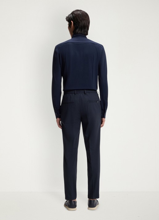 BOSS Slim fit pantalon met trekkoord - achterkant 7 donkerblauw
