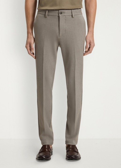BOSS Slim fit pantalon met visgraatdessin - detail lichtbruin