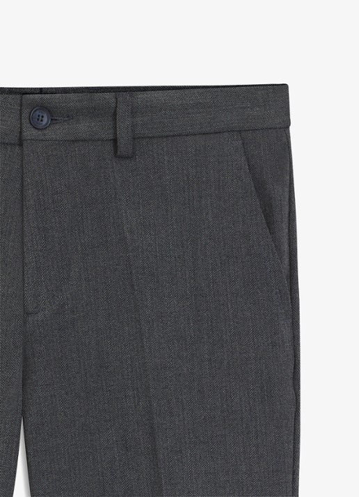 BOSS Slim fit pantalon met visgraatdessin - detail 3 antraciet