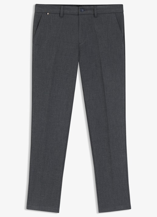 BOSS Slim fit pantalon met visgraatdessin - voorkant 4 antraciet