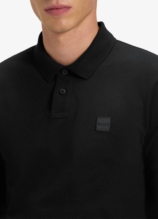 BOSS Slim fit polo van katoen - detail 3 zwart