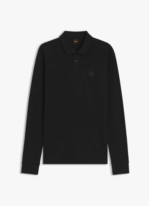 BOSS Slim fit polo van katoen - voorkant 5 zwart
