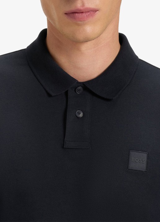 BOSS Slim fit polo van katoen - detail 5 donkerblauw