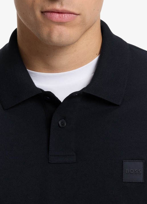 BOSS Slim fit polo van katoen - detail 6 donkerblauw