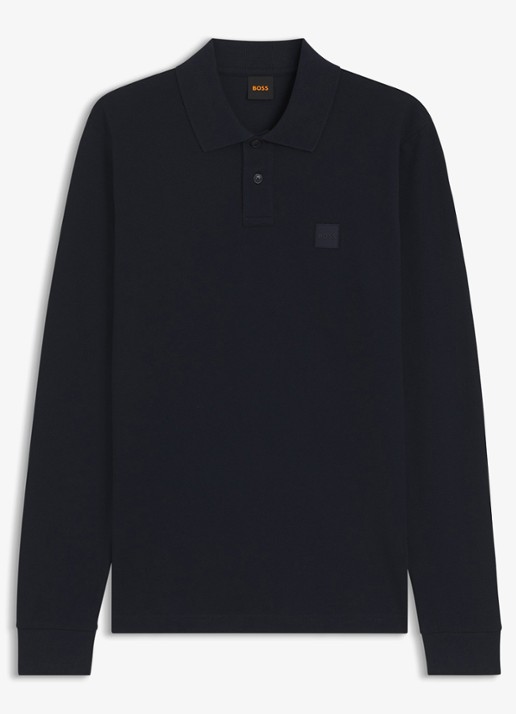 BOSS Slim fit polo van katoen - voorkant 2 donkerblauw