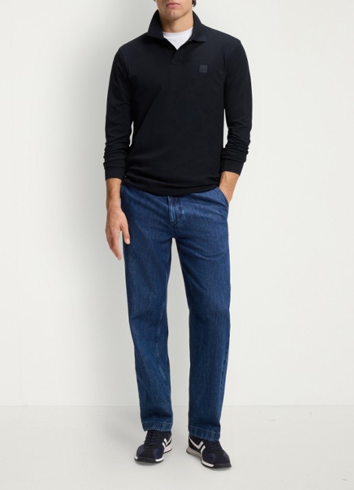 BOSS Slim fit polo van katoen - voorkant 3 donkerblauw