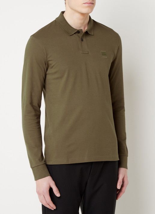 BOSS Slim fit polo van katoen - detail groen