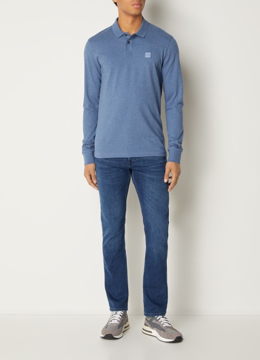 BOSS Slim fit polo van katoen - voorkant 2 blauw