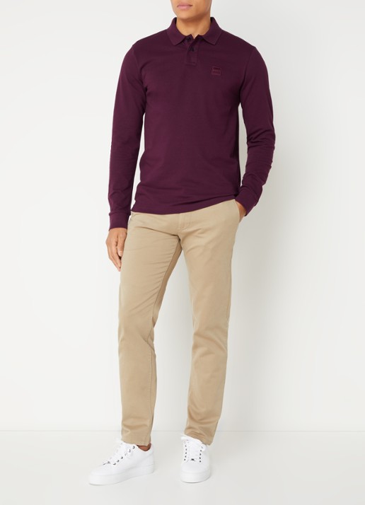 BOSS Slim fit polo van katoen - voorkant 4 aubergine