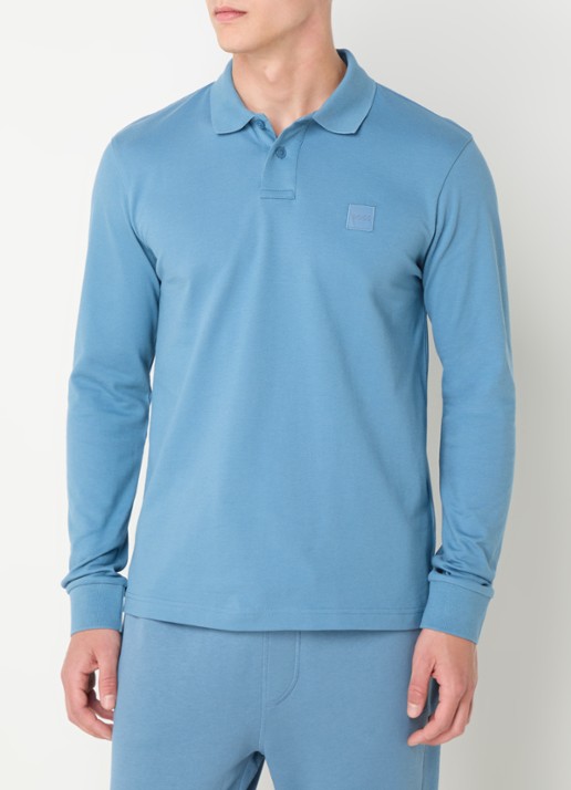 BOSS Slim fit polo van katoen - detail 4 blauwgrijs