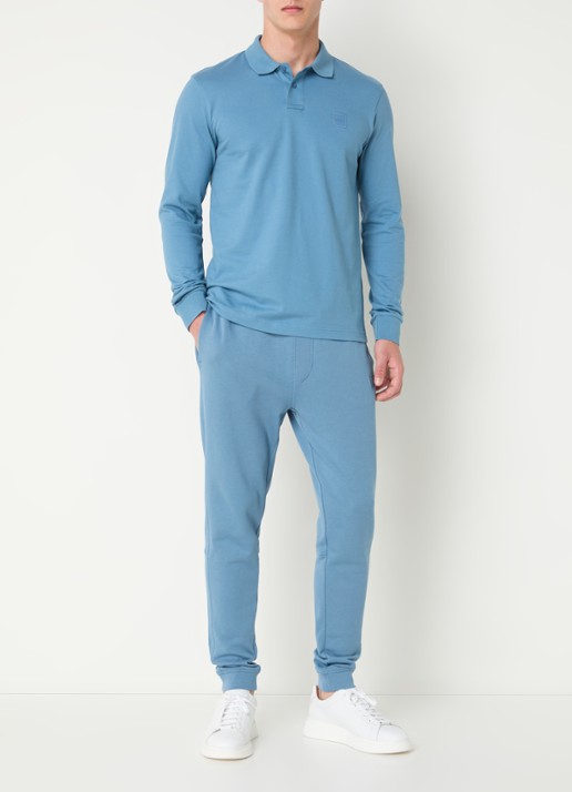 BOSS Slim fit polo van katoen - voorkant 3 blauwgrijs