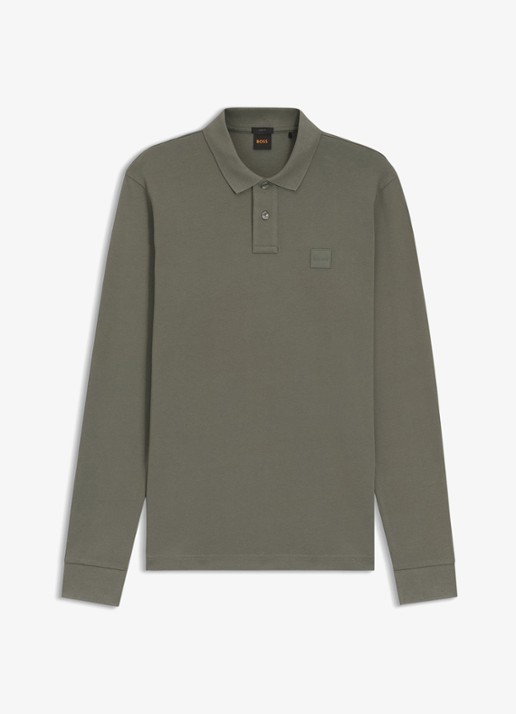 BOSS Slim fit polo van katoen - voorkant grijs