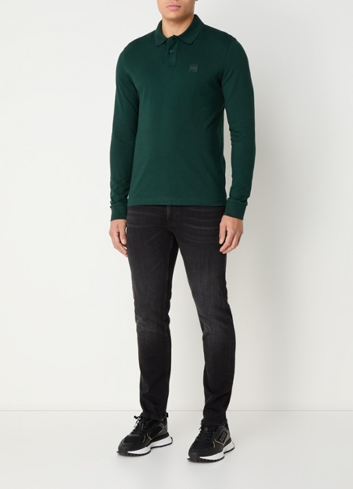 BOSS Slim fit polo van katoen - voorkant 2 donkergroen
