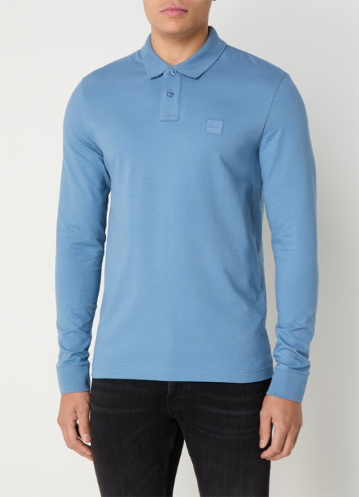 BOSS Slim fit polo van katoen - detail staalblauw