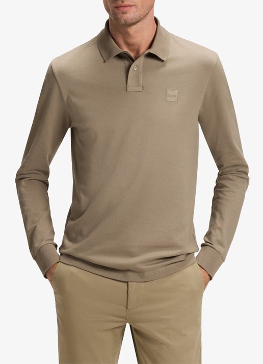 BOSS Slim fit polo van katoen - detail 2 khaki