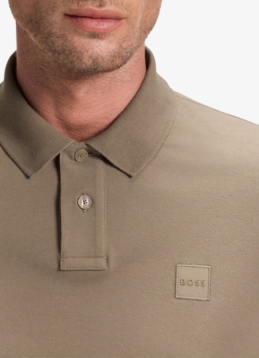 BOSS Slim fit polo van katoen - detail 3 khaki