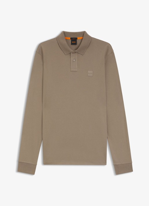 BOSS Slim fit polo van katoen - voorkant 4 khaki