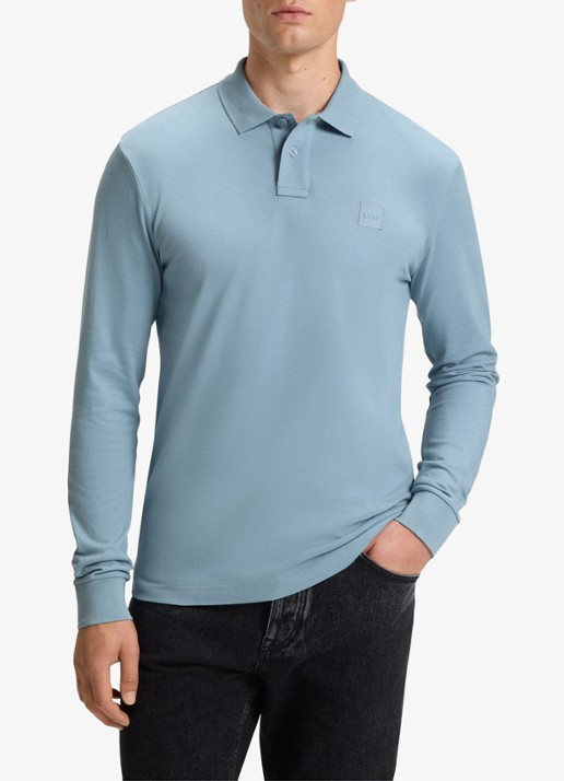 BOSS Slim fit polo van katoen - detail 6 pastel blue / blauw
