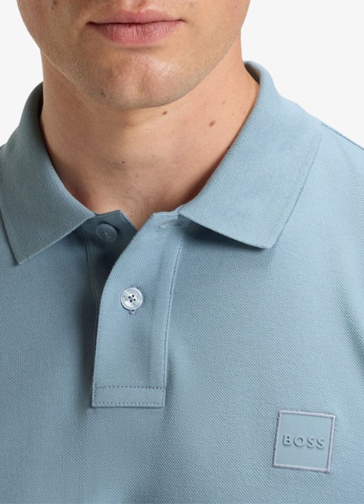 BOSS Slim fit polo van katoen - detail 7 pastel blue / blauw