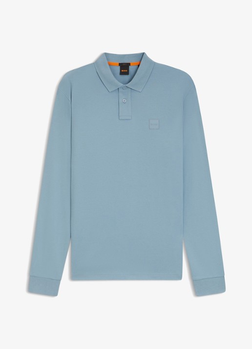 BOSS Slim fit polo van katoen - voorkant pastel blue / blauw