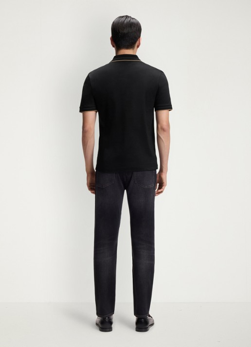 BOSS Slim fit polo van katoen - achterkant 5 zwart