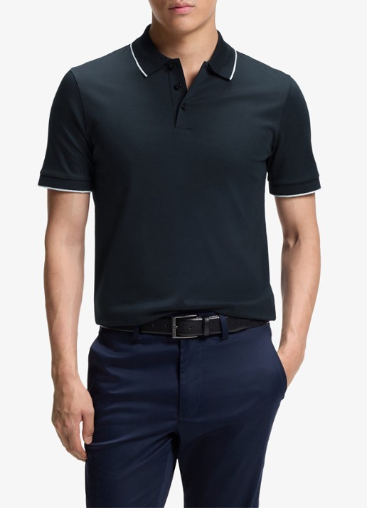 BOSS Slim fit polo van katoen - detail 4 blauw