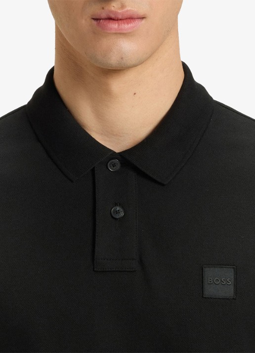 BOSS Slim-fit polo van stretchkatoen met logopatch - detail 2 zwart