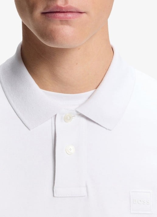 BOSS Slim-fit polo van stretchkatoen met logopatch - detail 6 wit