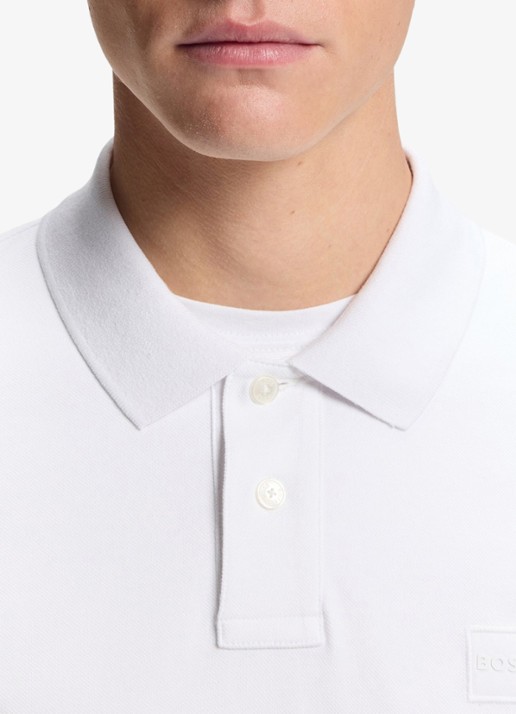 BOSS Slim-fit polo van stretchkatoen met logopatch - detail 6 wit